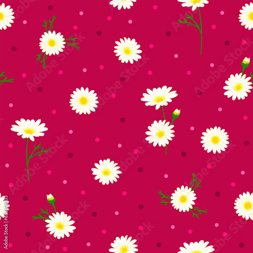 Floral Print. marron ditsy daisy seamless pattern. red botanical flower background with polka dots. good for fabric, fashion design, wallpaper, dress, backdrop, textile, pajama.