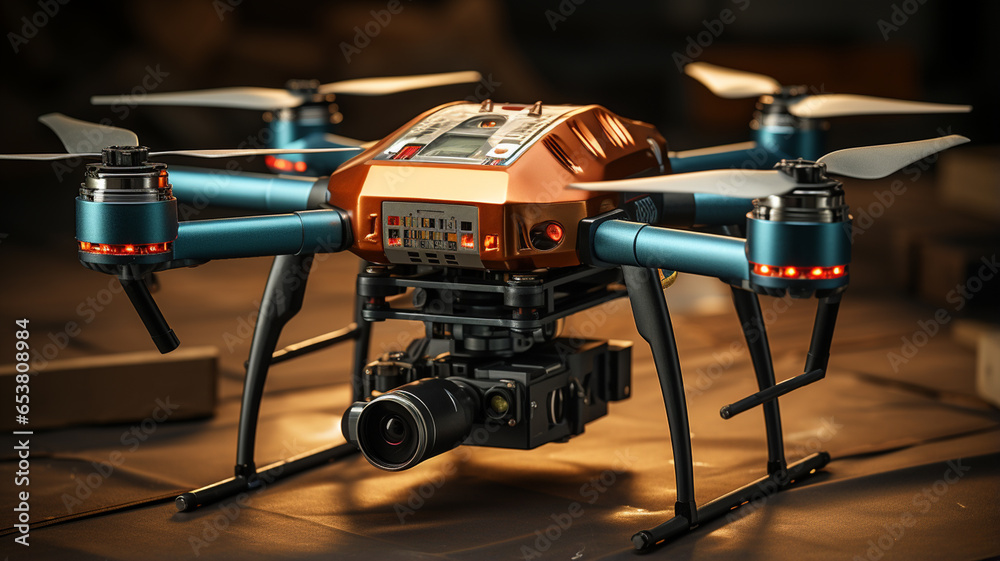 drone flying in a wooden house. drone flying in a wooden house.