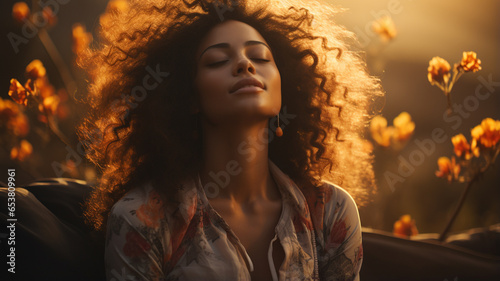 beautiful woman with closed eyes in the sun