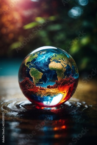 Earth Inside A Water Drop  Vibrant Colours  Volumetric Light   sharp focus  studio photo  intricate details  highly detailed. 