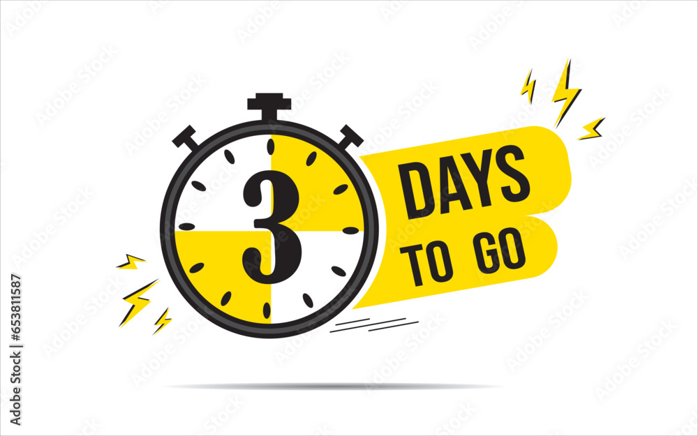 03 Day to go banner design, 3 Days left banner on yellow background. Time icon. Count time sale. Vector stock illustration. 03 Day to go banner design, 3 Days left banner on yellow background. Time icon. Count time sale. Vector stock illustration.