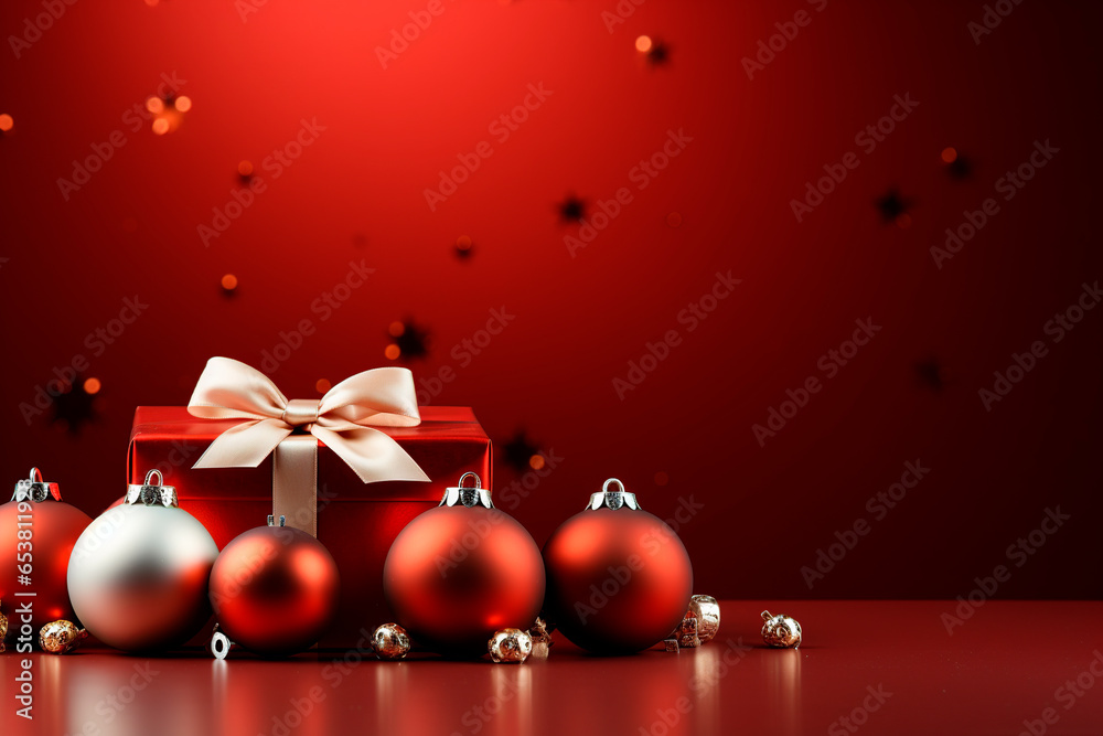 christmas background with balls and box christmas background with balls and box