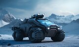 Advanced heavy military vehicles in a snowy ice environment, AI generative