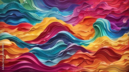 3D Colorful Abstract Wave Background. Sharp Focus, Intricate Details, Highly Detailed, Colorful, Wavy Texture Rainbow Background.