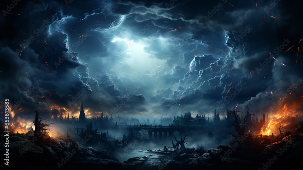 lightning storm clouds over night city landscape lightning storm clouds over night city landscape