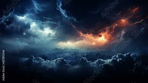 lightning storm clouds over night city landscape photo