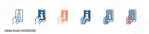 hand holding mobile online instruction client information manual icon vector client service support digital guidebook symbol illustration