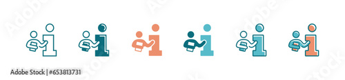 people holding manual instruction book icon with letter i vector design business guidance help client support  symbol illustration