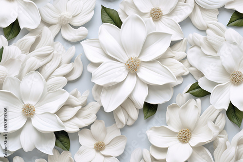 3D ultra realistic white floral flowers background repeating pattern created with Generative Ai © Andrii Yablonskyi