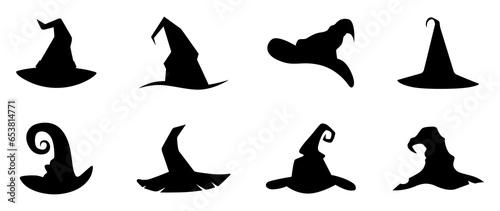 Set of Halloween hats. Vector of Halloween theme black witch hat isolated on white background.