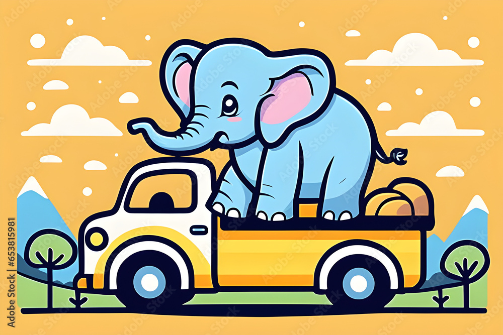 elephant is riding a truck. Generative AI elephant is riding a truck. Generative AI
