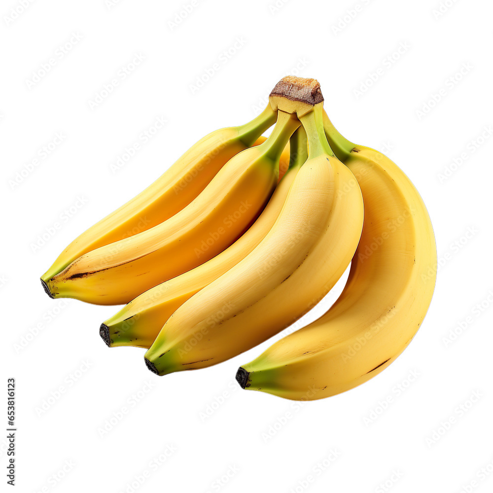 Angular close view bunch of banana on a transparent background.