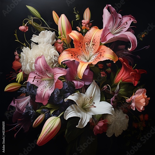 Painting background of various flowers full screen embossed, AI generative photo