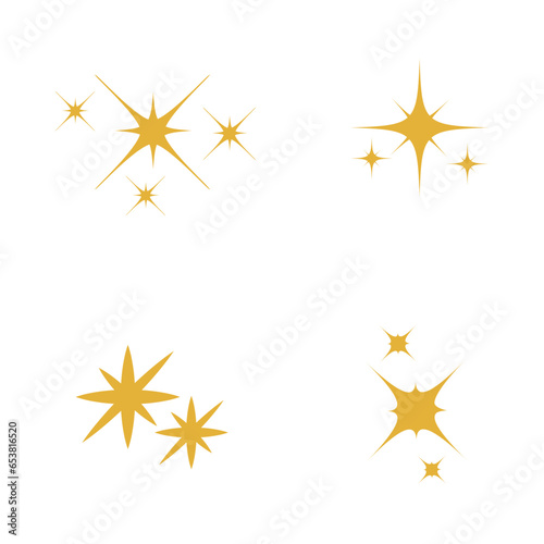Minimalist stars icon, twinkle star shape symbols. Shining star icons. Yellow, gold, orange sparkles symbols vector. Glowing light effect stars.