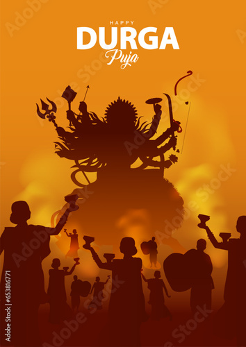 Indian God shri Druga in Happy Durga Puja Subh Navratri yellow background. vector illustration design