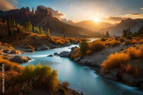 landscape with river sunrise over the mountains sunset on the beach sunset in the desert sunset in the mountains