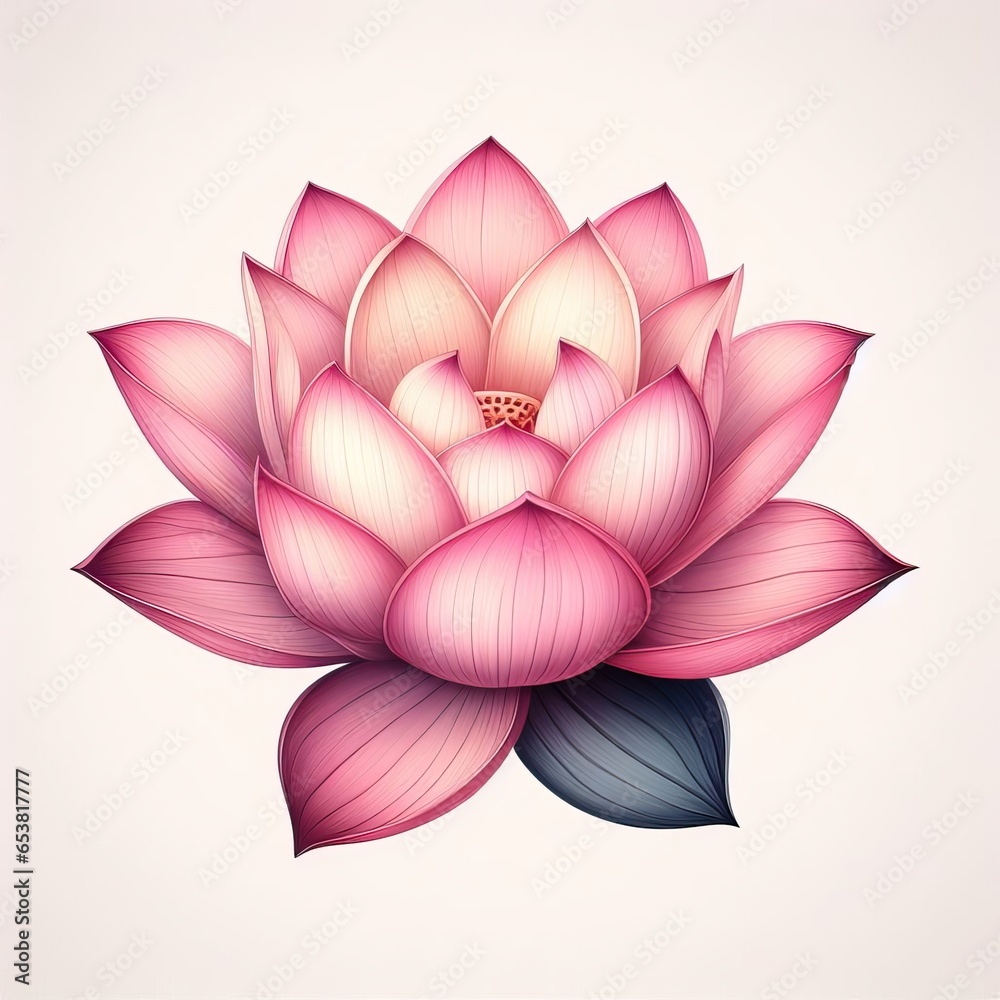 Blooming pink lotus on a white background, Big pink lotus in bloom on an isolated white background, Big pink lotus in bloom on an isolated on white background  Generative AI 