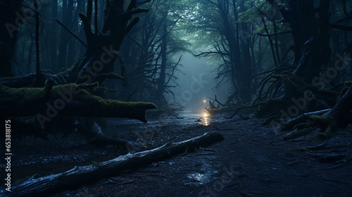 Digital art in cinematic style a forest filled with spirits created with Generative Ai