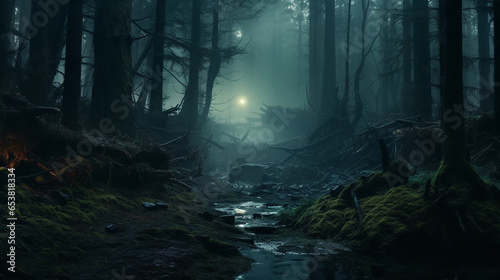 Digital art in cinematic style a forest filled with spirits created with Generative Ai