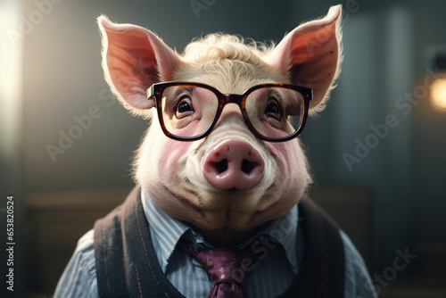 a cute pig wearing glasses photo