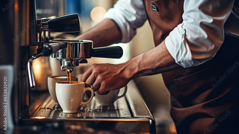 espresso machine pouring coffee. Generative Ai