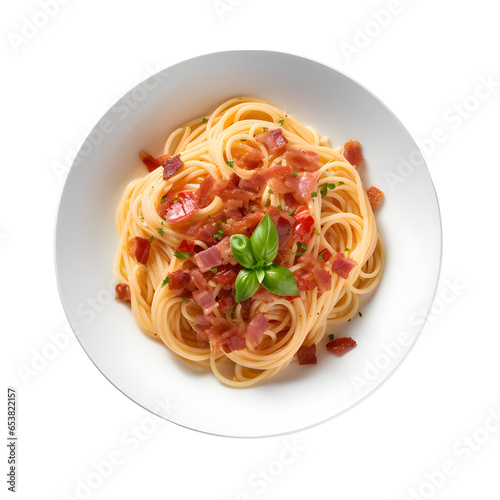 Plate of Carbonara Pasta with Bacon on Transparent Background, Generative AI