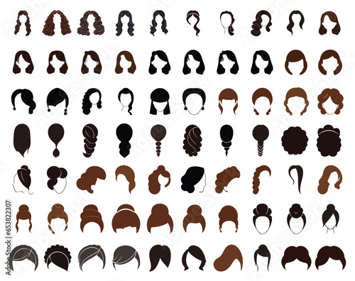 Hair collection women style cartoon girls fashion female vector PNG design