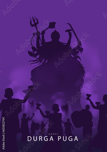 Indian God shri Druga in Happy Durga Puja Subh Navratri blue background. vector illustration design
