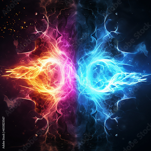 Two glowing mystical energies flowing in opposite directions created with Generative Ai © Andrii Yablonskyi