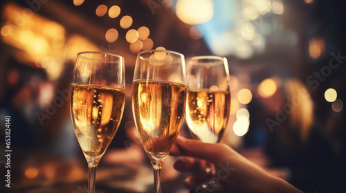 Cheers to Joy: People Raise Glasses of Champagne in Celebration