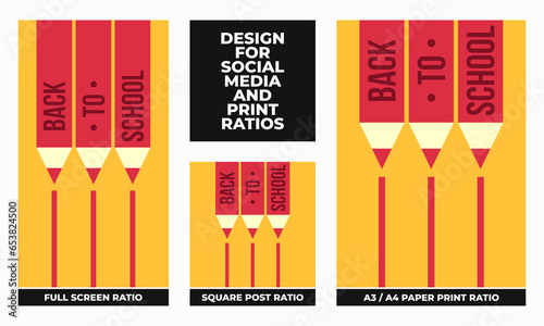 Back to school set for social media and print ratios vector set social media set design