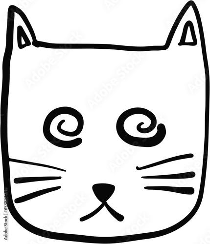 doodle freehand drawing of cute cat face.	