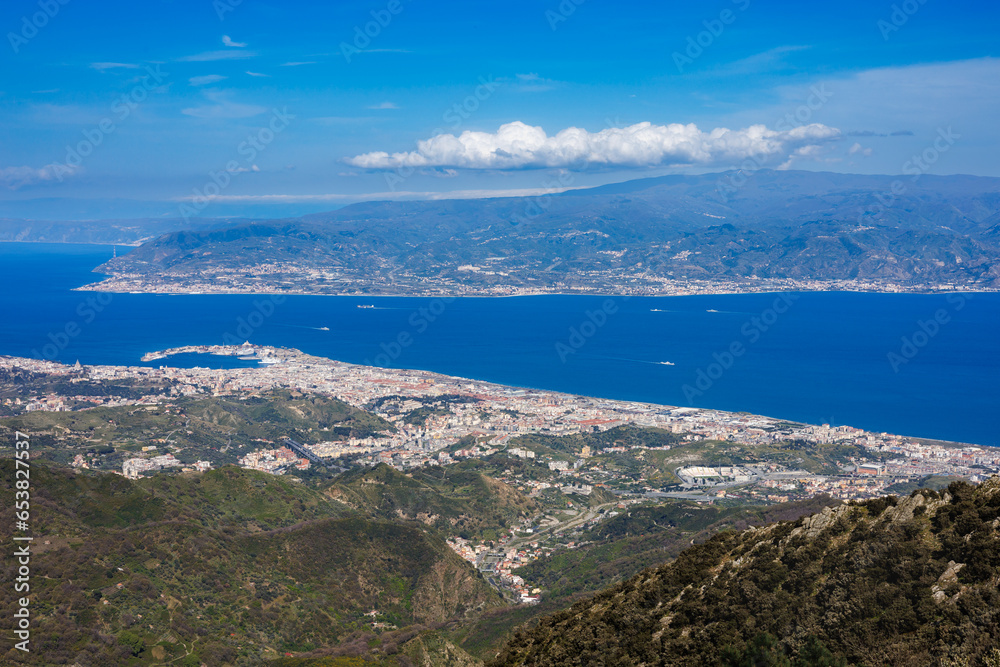 Messina on the island of Sicily with the coast of Italy in the background