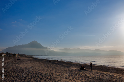 Sunset on the beach in Cefalu on the island of Sicily