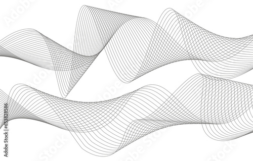 Lines for the background. Black stripes on a white background. Set of wavy lines. Multiple line waves. Creative line art. Grey waves with lines. Vector waves set. Curved wavy line, smooth stripe.