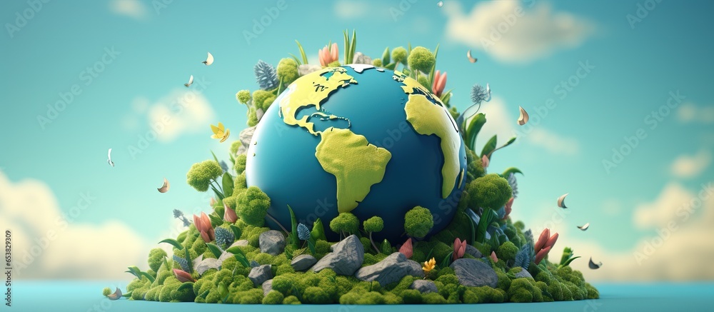 Earth illustrated in a cartoonish style representing global recycling and environmental care