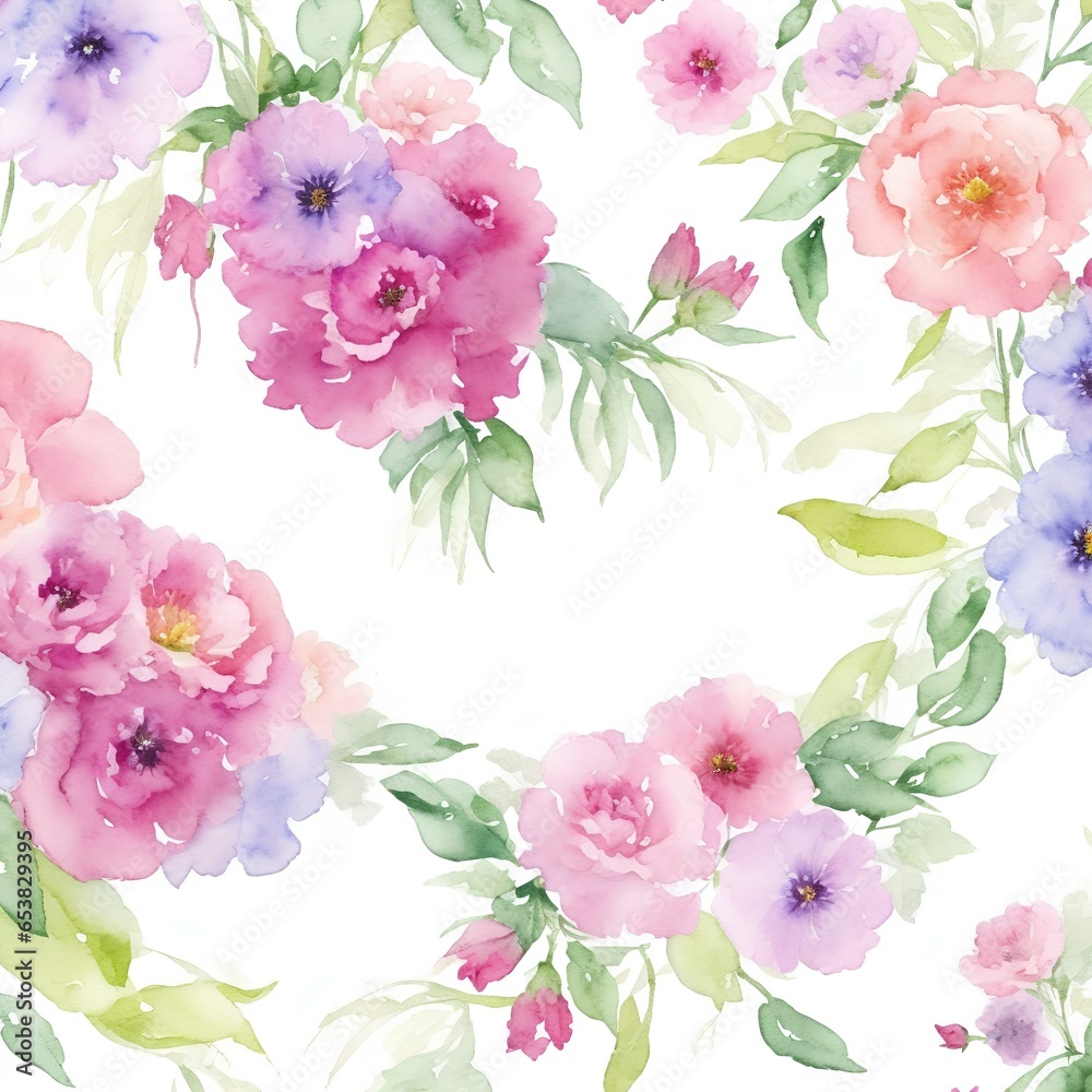 Watercolor background with flowers and plants.