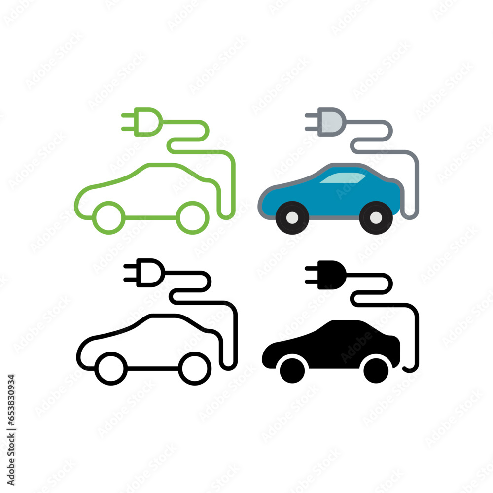 Eco friendly automobile or electric vehicle concept as modern electric in green energy refueling and e-mobility charging. Electric car icon. Vector ilustration. Design