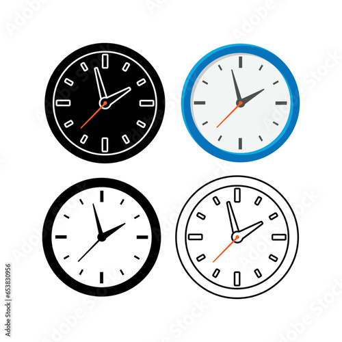 Round Wall clock for time measurement. Office hour, circle timer countdown, alarm reminder. Analog clock flat vector icon. Illustration design