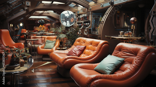 A 1970s-inspired space disco on an intergalactic cruise ship, Retrofuturism