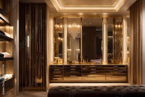 Glamorous dressing room with hidden jewelry and accessory storage drawers
