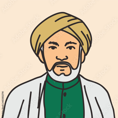 Illustration of a Muslim cleric, academic, scholar, with a turban and Middle Eastern clothing