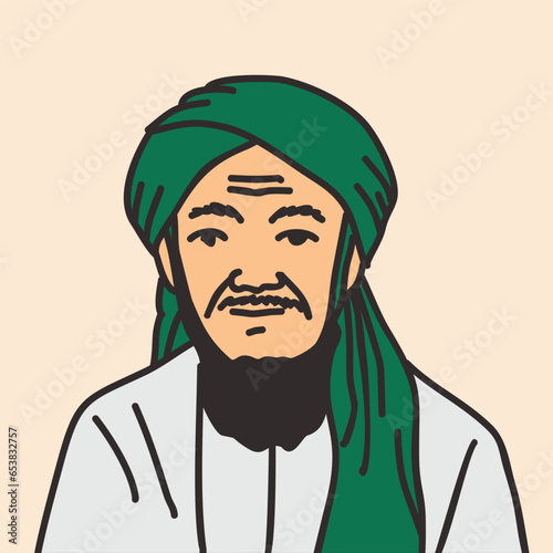 Illustration of a Muslim cleric, academic, scholar, with a turban and Middle Eastern clothing