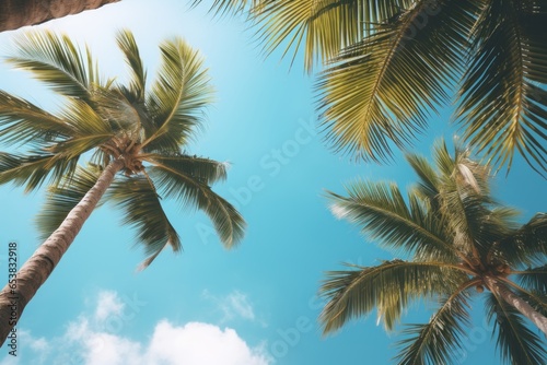 view of coconut trees with shining sunlight generative ai