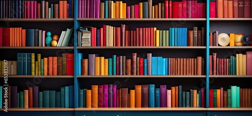 multicolored books on the shelves of a library