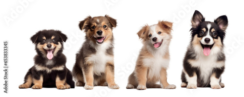 Happy smilling dog puppies of different breeds isolated on white background generative ai © Hixel