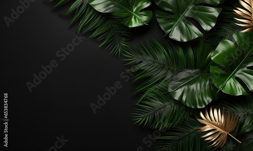 A captivating array of monstera leaves set against a black background.
