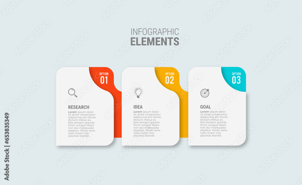 Business infographic template design icons 3 options or steps - obrazy, fototapety, plakaty 
