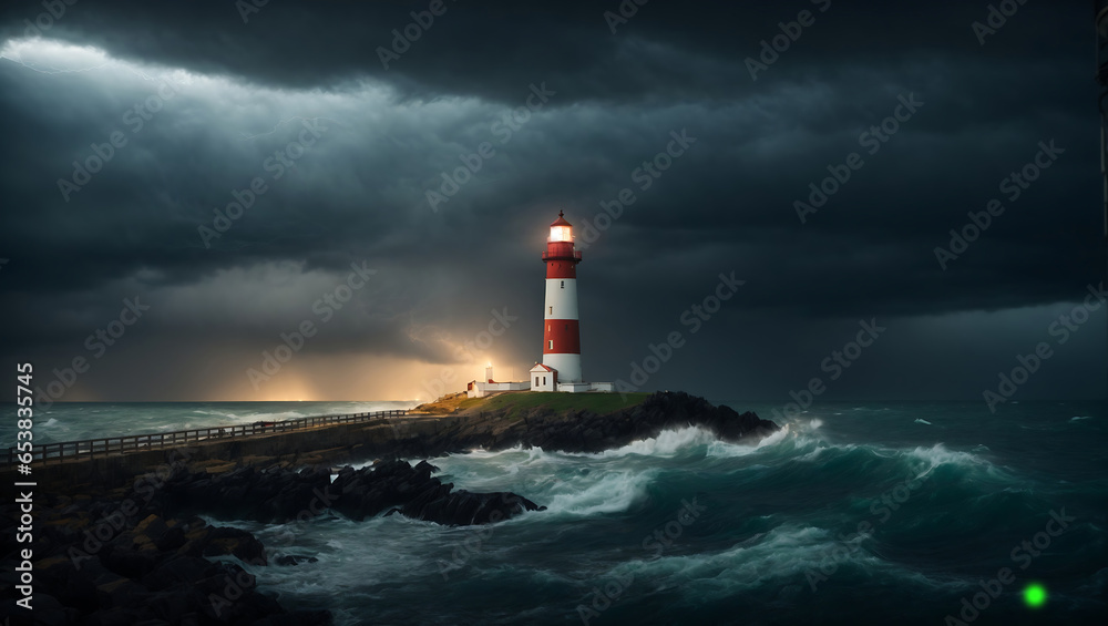 Lighthouse Guiding Through the Stormy Night