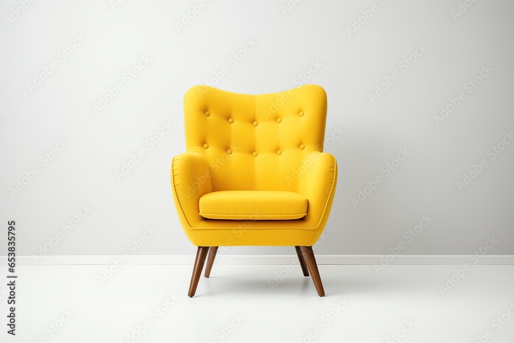 Yellow armchair on a gray background - obrazy, fototapety, plakaty 